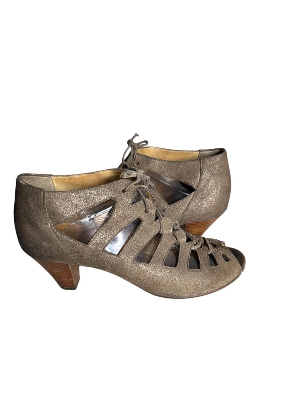 PAUL GREEN Peep Toe Sandal Bootie Metallic Sheen Lace Up Shoes Size 5.5 US 8